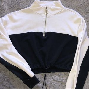 Forever 21 Cropped Dark Blue and White Sweater